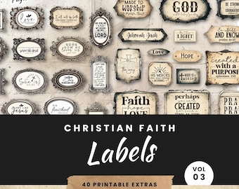 Christian Junk Journal Ephemera: Faith Inspired Printable Labels (40 Labels) (Digital Download)