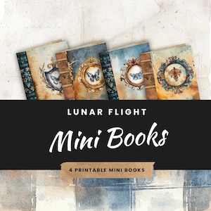 Mini libro sul volo lunare, falene e farfalle con creste blu, diario digitale Tan Junk, attività artigianale, materiale effimero stampabile, foglio collage 11 x 8,5