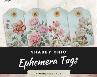 Pastel Floral Junk Journal Tags: Shabby Chic Ephemera (PDF & JPG)