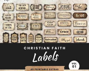 Christian Junk Journal Ephemera: Faith Labels (40 Printable)