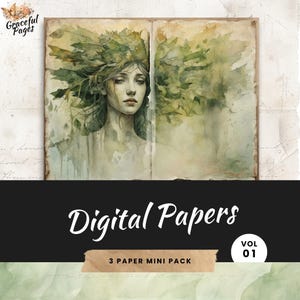 Journal des objets indésirables de la forêt elfique, scrapbooking numérique vert sauge enchanté, 3 papiers imprimables, créations en papier, feuilles de collage magique 8,5 x 11 JJ002