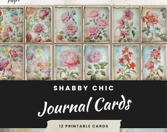 Tarjetas florales de diario basura: efímeras shabby chic en rosa pastel y azul (kit digital)
