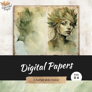 Journal des objets indésirables de la forêt elfique, scrapbooking numérique vert sauge enchanté, 3 papiers imprimables, créations en papier, feuilles de collage magique 8,5 x 11 JJ002
