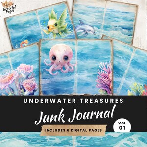 Sea Life Junk Journal Pages, Delfin & Koralle, Scrapbooking, Scrapbooking, 6 bedruckbare Papiere, 8.5 x 11 JJ012