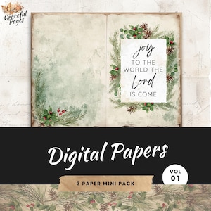 Junk Journal Kit für Hymnen, Weihnachten Glaube Digitales Scrapbooking, 3 druckbare Seiten, christliche Papier Handwerk Collage Sheets, 8,5 x 11 - JJ009