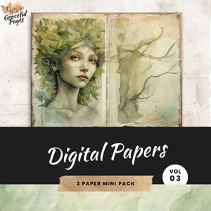 Journal des objets indésirables de la forêt elfique, scrapbooking numérique vert sauge enchanté, 3 papiers imprimables, créations en papier, feuilles de collage magique 8,5 x 11 JJ002