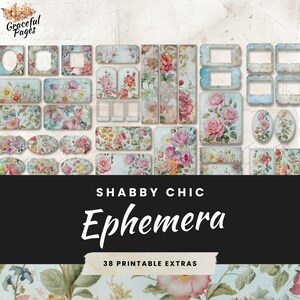 Pastell Rosa und Blau Floral Junk Journal Digital Kit, 38 Extras Ephemera Pack, Shabby Chic, Papiermodelle, Collage Sheets 11 x 8.5 inch, JJ025