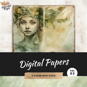 Journal des objets indésirables de la forêt elfique, scrapbooking numérique vert sauge enchanté, 3 papiers imprimables, créations en papier, feuilles de collage magique 8,5 x 11 JJ002