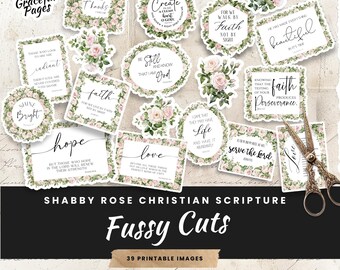 Shabby Rose Christian Junk Journal Tags: kortstondige geloof (afdrukbare digitale download)