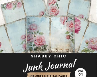 Floral Junk Journal-pagina's: shabby chic pastelcollage (digitale download)