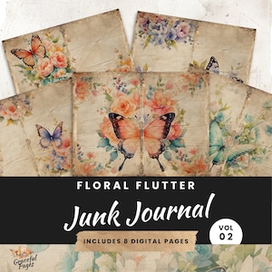 Butterfly & Wildflower Junk Journal Pages: Vintage Spring Ephemera (Digital Download)