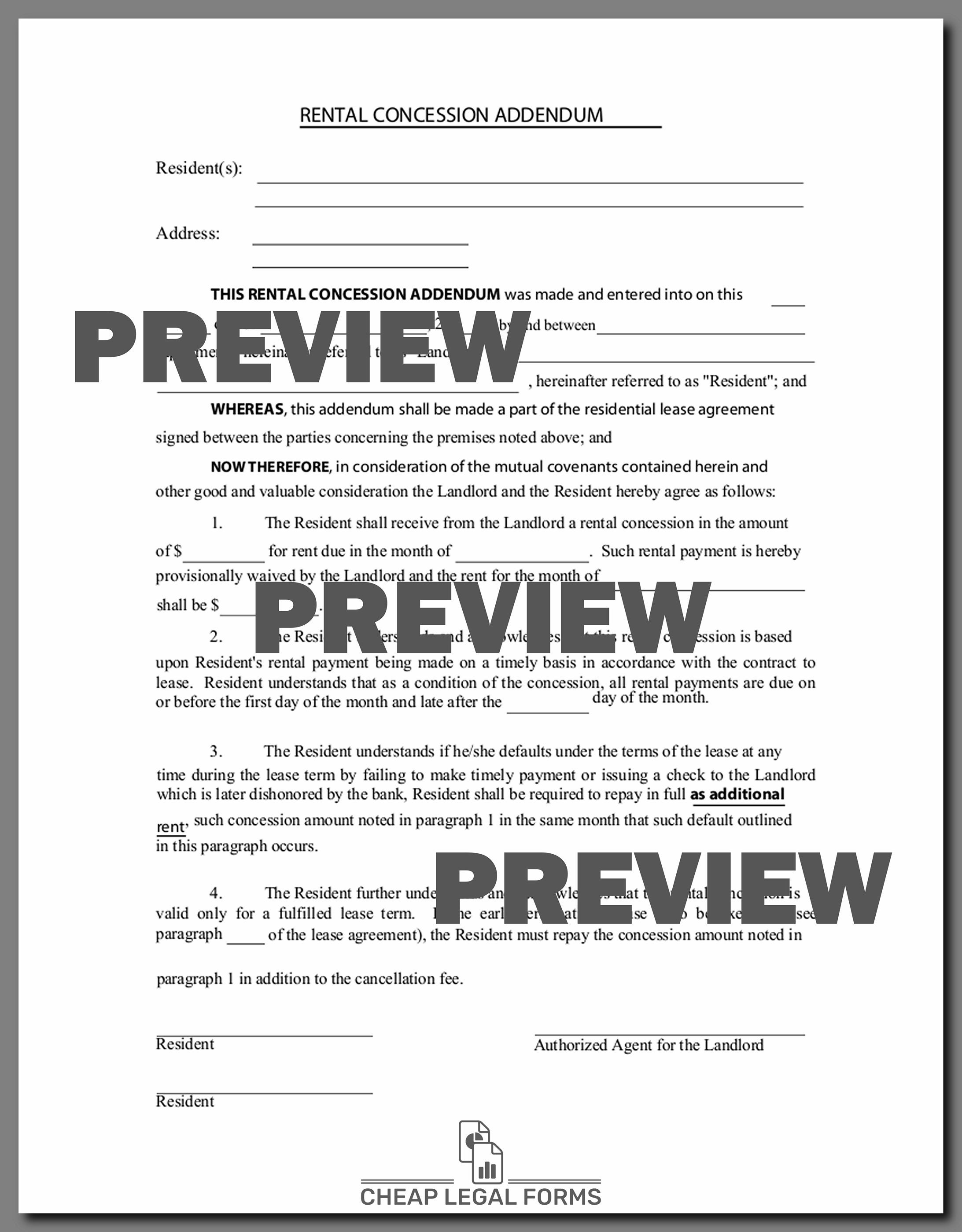 Rental Concession Addendum for Full Month Etsy