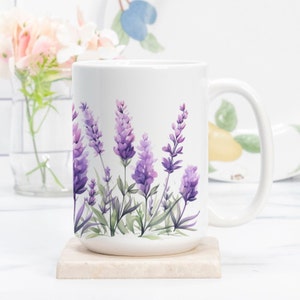 Vintage Watercolor Lavender Mug, Inspirujący kubek, Pozytywny kubek nastawienia, Prezent dla dobrego samopoczucia, Kwiatowy kubek, Prezent dla miłośnika ogrodu