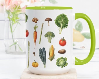 Cottagecore Vegetable Mug, Hand-Drawn Rustic Kitchen Decor