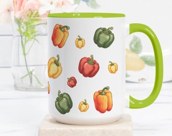 Cottagecore Bell Pepper Mug, Kitchen mug, Positive Mindset Mug, Well being gift, Vegetable Mug, Garden lover gift