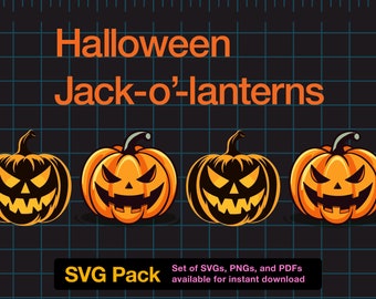 9 Spooky Halloween Jack-o'-Lantern Pumpkins SVG Clip Art - Instant Download - Pumpkin Carving Graphics
