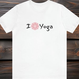 Mandala &quot;I Heart Yoga&quot; T-Shirt, Comfy Cotton Tee for Meditation and Fitness Enthusiasts by PromptDesignArt