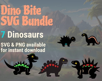 Dinosaur SVG Clipart Bundle | Cricut Silhouette Files, Cute Jurassic Dinosaur Clipart, SVG + PNG download