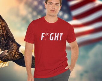 Fight for Freedom T-Shirt - Iconic President Donald Trump Patriotic American Tee, Fight Fist Shirt Design by PromptDesignArt