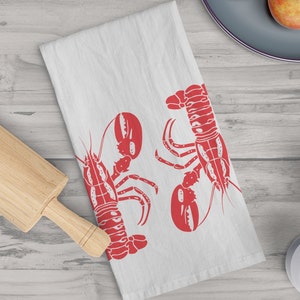 White Lobster Tea Towel - Ocean Life Nautical Kitchen Decor by PromptDesignArt