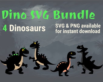 Dinosaur SVG Bundle, Dinosaur SVG Pack, T-Rex Dino, Dinosaur Cricut Files, Cute Jurassic Dinosaur Clipart, svg + png download