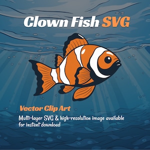 Clownfish Clipart, Clown Fish SVG, Instant Digital Download SVG & PNG