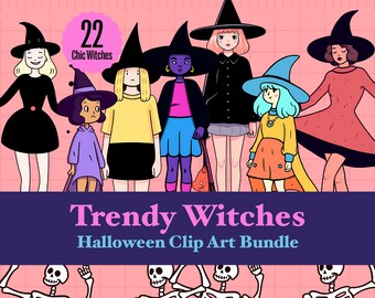 Trendy Witches PNG JPG Clip Art - Instant Download