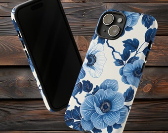 Elegant Blue Floral Phone Case for iPhone, Pixel, & Samsung Devices - Protective Designer Cover by Prompt Design