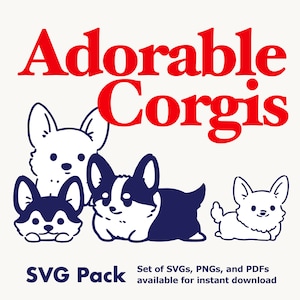 Adobrable Corgis SVG Bundle, cartoon SVG Bundle, Dog Cartoon Files for Cricut, Tree Clipart, svg + png instant download