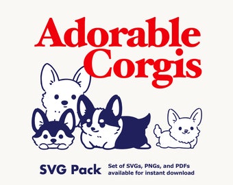 Adobrable Corgis SVG Bundle, cartoon SVG Bundle, Dog Cartoon Files for Cricut, Tree Clipart, svg + png instant download