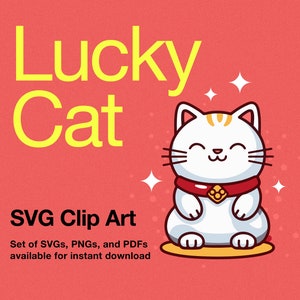 Imágenes prediseñadas de Lucky Cat a todo color - Capas personalizables - Descarga instantánea - Gráficos felinos caprichosos