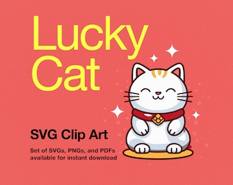 Full Color Lucky Cat Clip Art - Customizable Layers - Instant Download - Whimsical Feline Graphics