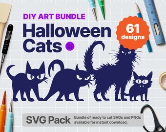Spooktacular Cats SVG Clip Art Collection, SVG Bundle, Silhouette, Feline Cut Files for Cricut, svg + png instant download