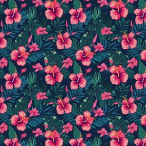 4 Seamless Hawaiian Flower Patterns, Tropical Floral Pattern Bundle, Hawaii Hibiscus Pattern, Floral Print, High-resolution image download image 3