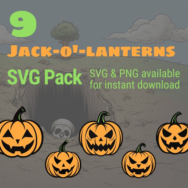 9 Jack-o-Lantern SVG Clip Art Bundle | Halloween Pumpkin SVG, Cricut Files, Halloween Clipart, svg + png download