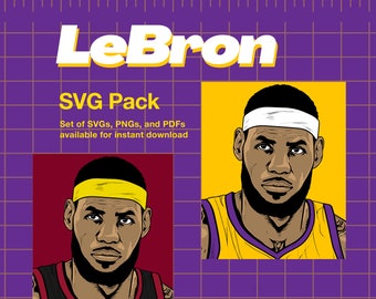 LeBron James porträtt SVG Clip Art - Direkt nedladdning - Basketboll Fan Art Grafik