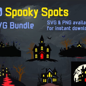 Halloween SVG Bundle, Halloween Graveyard SVG Pack, Haunted Mansion Clip Art, Halloween Clipart, svg + png download
