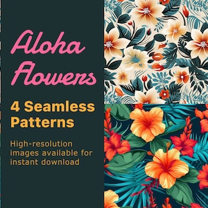 Aloha Flowers, 4 Seamless Hawaiian Flower Patterns, Floral Print, High-resolution image download