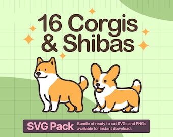 Corgis and Shibas SVG Bundle, Prompt Design Art Bundle, Dog SVG Bundle, Pet Cut Files for Cricut, Dog Clipart, svg + png instant download