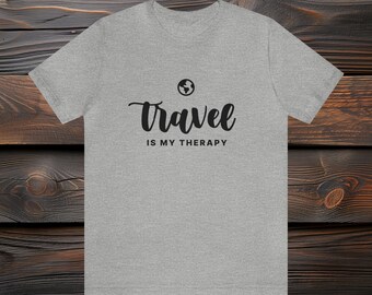 Jet-Set in Comfort: 'Travel is My Therapy' Explorer Tee by PromptDesignArt