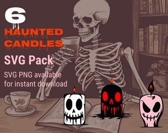 6 Spooky Halloween Candles SVG Bundle, Halloween Files for Cricut, Scary Candle SVG Files, Halloween Clipart, svg + png download