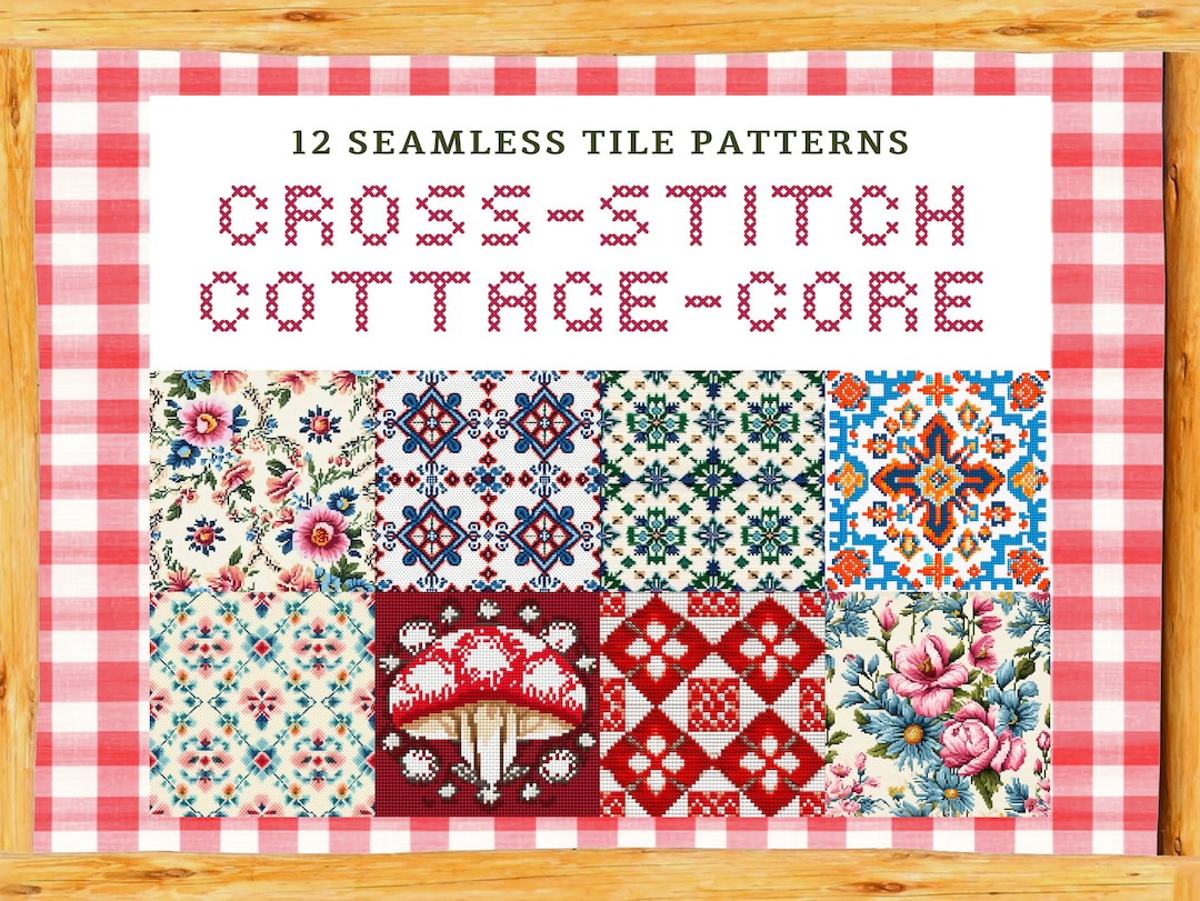 Cross-stitch Cottagecore. 12 Seamless Tile Patterns - Etsy