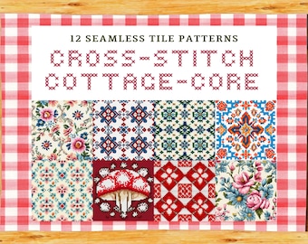 Cross-Stitch Cottagecore. 12 Seamless Tile Patterns