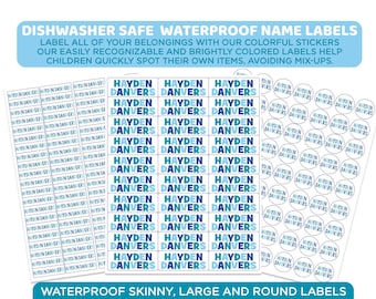 Colorful Name Labels for Daycare and School, Waterproof Vinyl Stickers Personalized with Name, Dishwasher Safe for Bottles and Cups