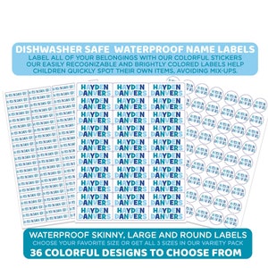 Colorful Name Labels for Daycare and School, Waterproof Vinyl Stickers Personalized with Name, Dishwasher Safe for Bottles and Cups