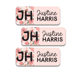 School Supply Stickers, Floral Name Labels, Girly, Waterproof Dishwasher Safe Daycare Labels, Kids Name Labels, Monogram Labels