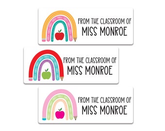 Teacher Labels, Custom Teacher Name Stickers, Rainbow Labels for Teacher Classroom, School Labels for Teacher, Property Of, Book Labels