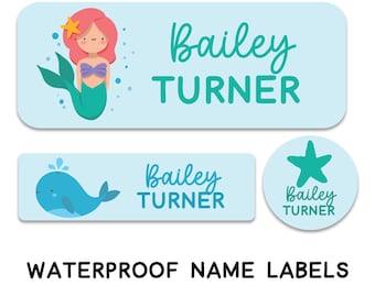 Daycare Name Labels | Custom Mermaid Stickers | School Supply Labels | Waterproof Name Stickers for Kids | Baby Bottle Stickers for Girls