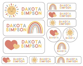 Rainbow Name Labels | Custom Daycare Stickers | School Name Labels | Kids Waterproof Dishwasher Safe Labels for Belongings | Skinny Iron On