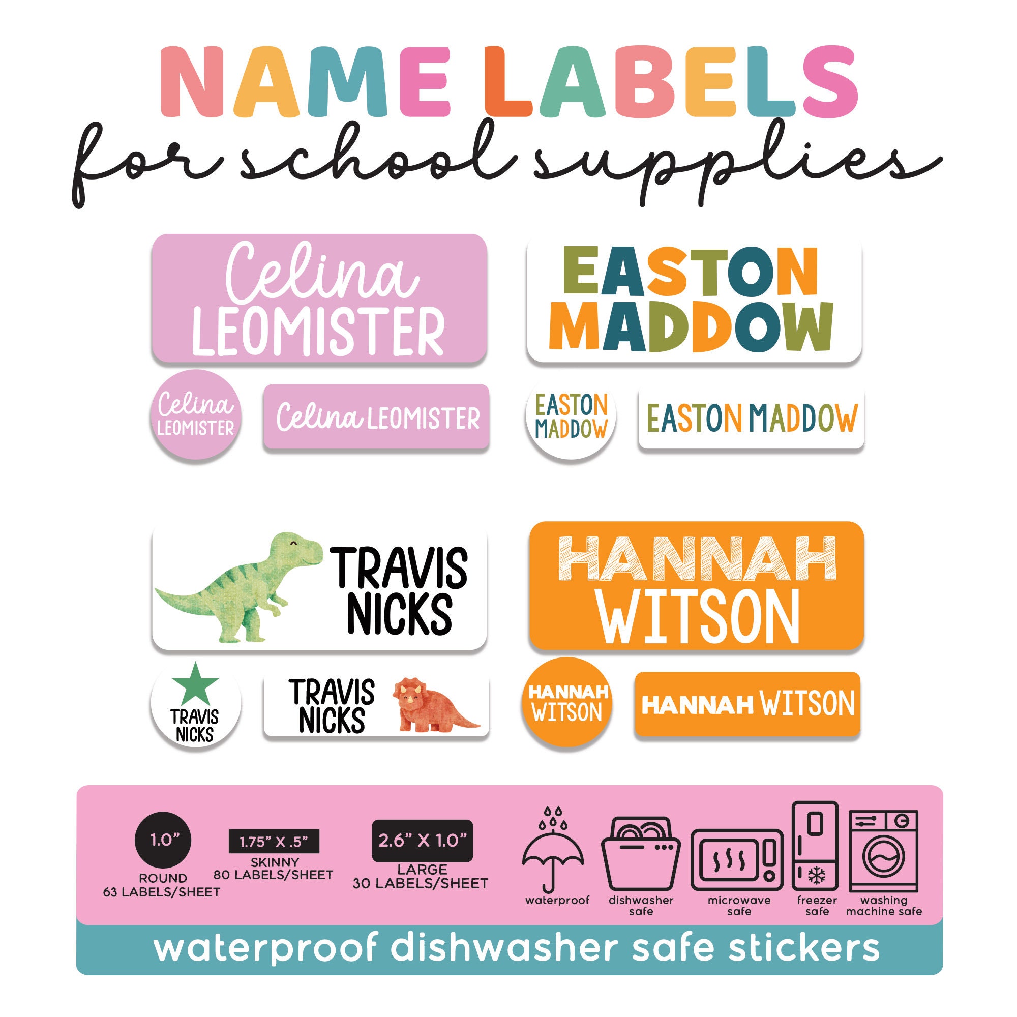 Daycare Labels - Waterproof Name Labels - Baby Bottle Labels - School Supply Labels - Summer Camp Labels - Waterproof and Dishwasher Safe